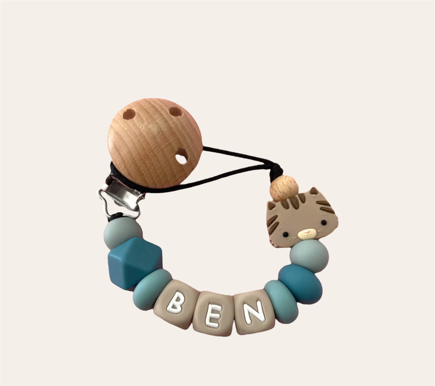 Speenkoord - JASMINA - Gemaakt van hoogwaardige materialen voor de kleintjes en met een schattige kat als eyecatcher